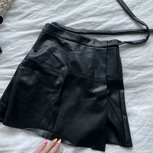Leather wrap mini skirt